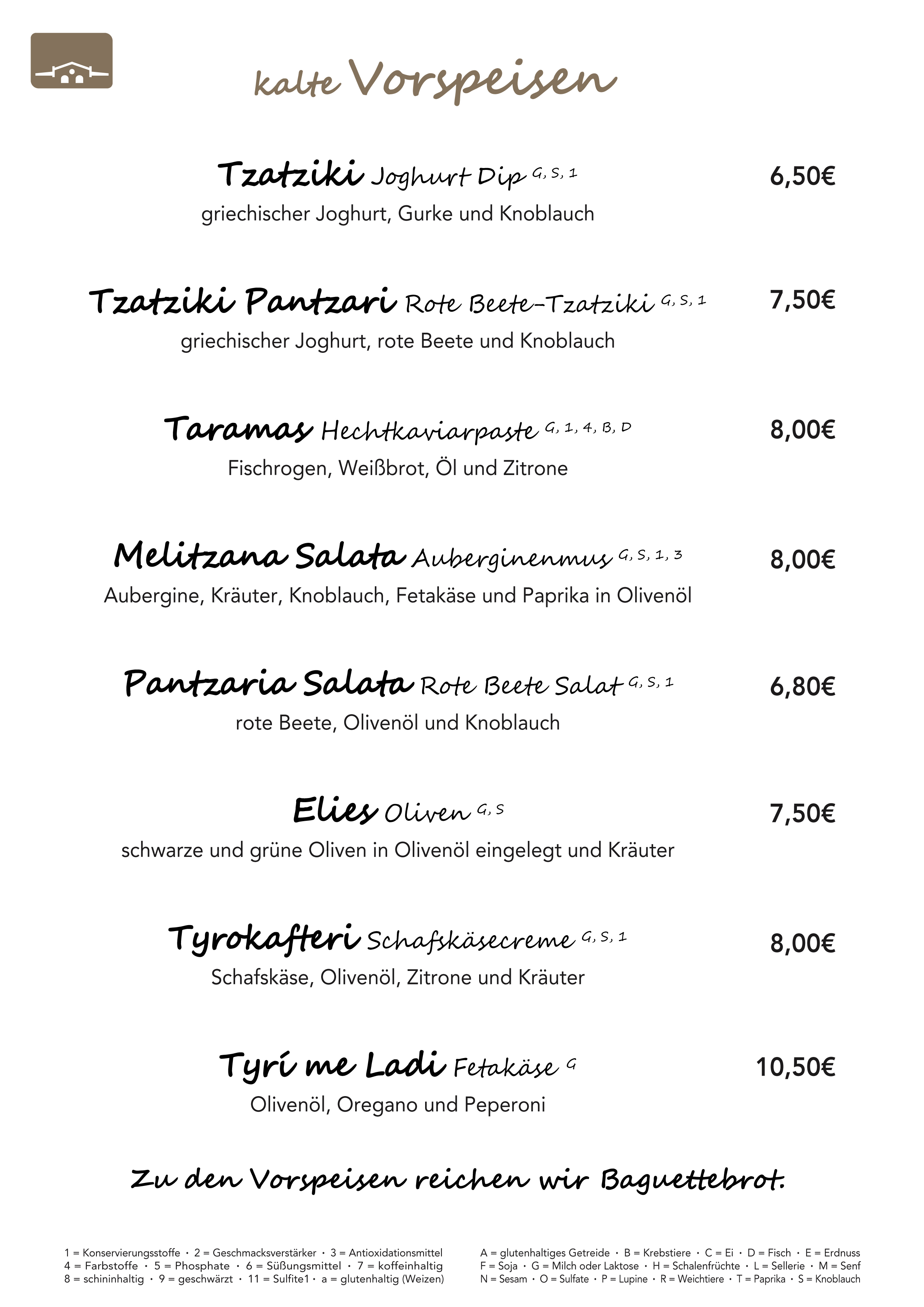 Tzatziki, rote Beete, Fetakäse, Knoblauch, Olivenöl, Peperoni