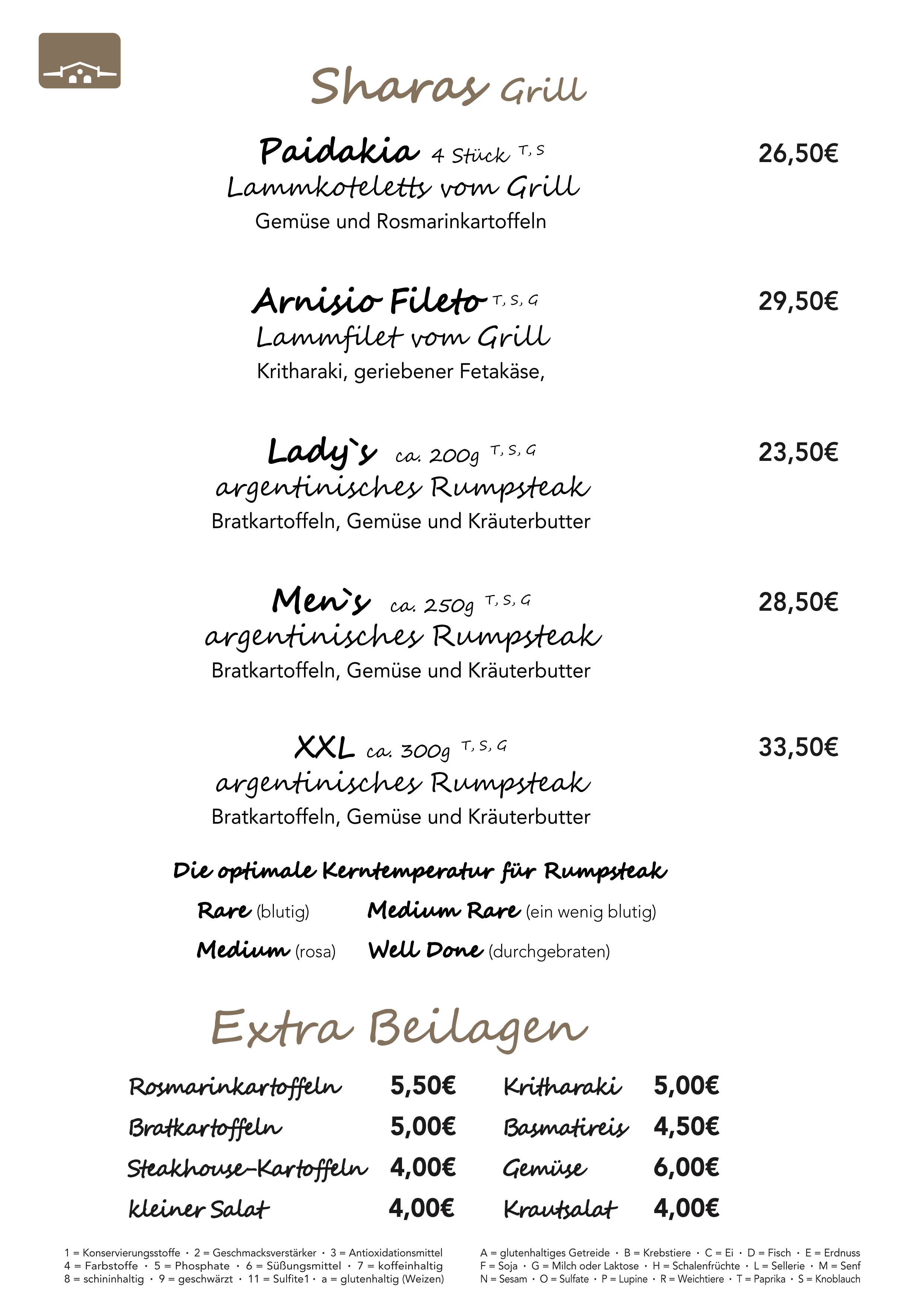 Lammkotlett, Lammfilet, Rumpsteak, Bratkartoffeln, Rosmarinkartoffeln, Kritharaki