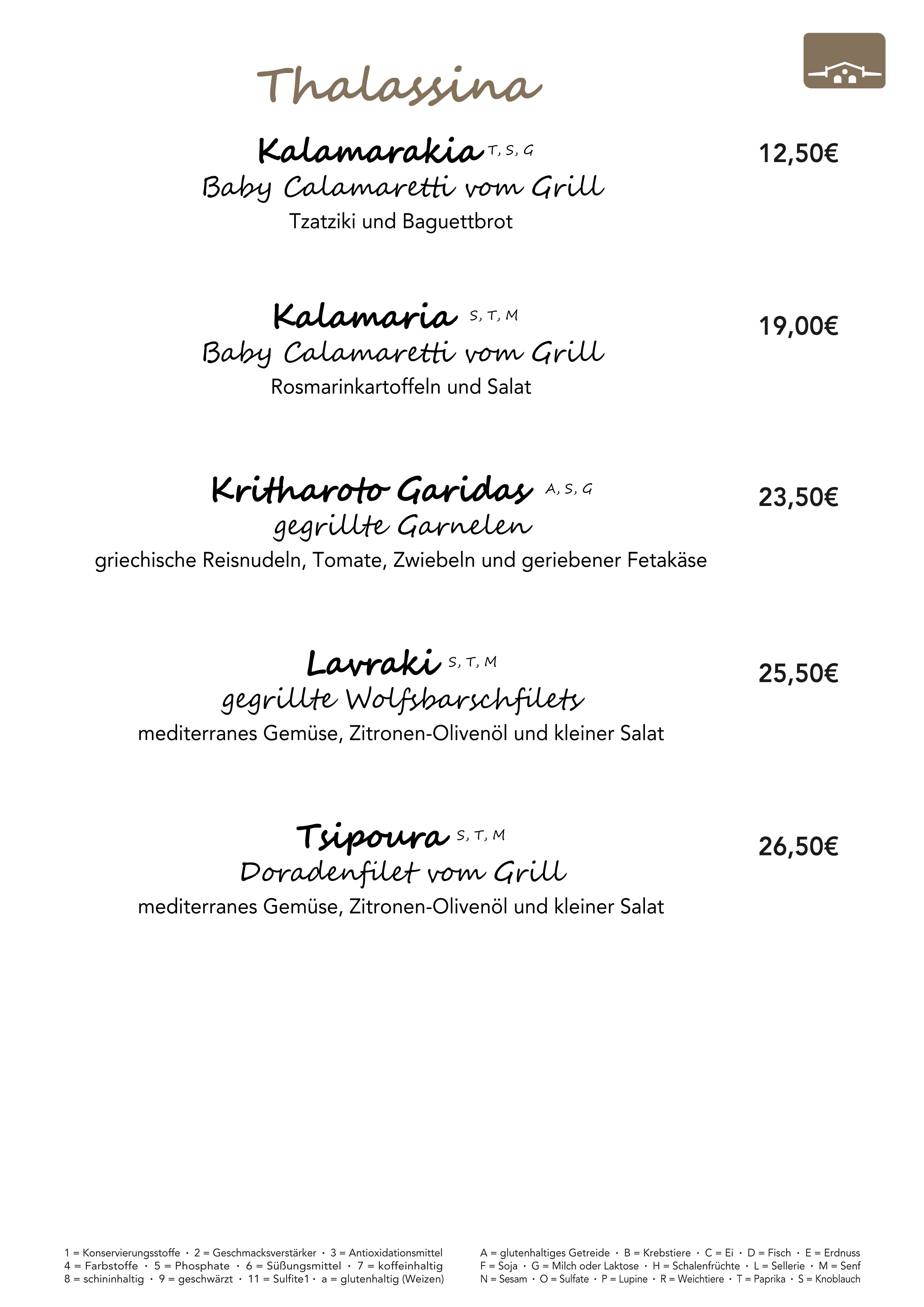 Fisch, Calamaretti, Garnele, Wolfsbarschfilet, Doradenfilet, 